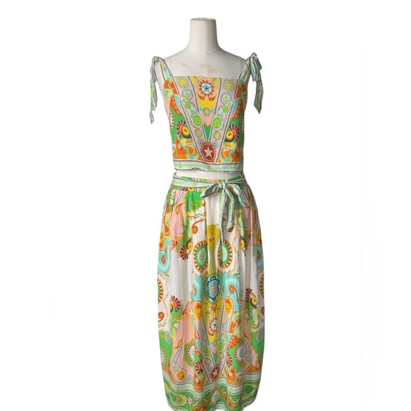 ROSE + OLIVE  RESORT | Tank Top & Midi Skirt Colorful Set in Sz Medium - Picture 2 of 6
